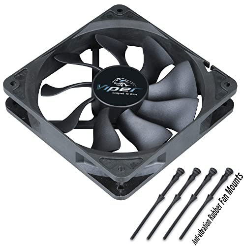Akasa 120mm Viper Black Fan, PWM Case Fan, HDB Long Lifespan Bearing, Anti-Vibration Rubber Mounts Included, High Airflow S-FLOW Fan for Heatsink, CPU cooling and Ventilation, AK-FN065