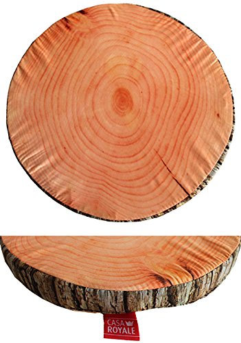 CASA ROYALE Baum Stuhlauflage Sitzkissen Stuhlkissen Baumstamm Ø40 cm, 4cm Schaumstofffüllung, 100% Polyester Bezug, Waschbar, Rund, Indoor, Blumig, Rustikal, Kissen