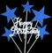 AILEXI Handmade 6 Counts Glitter Cake Decorating Toppers for cupcake and ice-cream - Happy Birthday and Glitter Blue Stars set