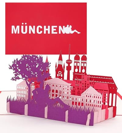 Pop Up Karte „München Skyline – Panorama mit Frauenkirche“ 3D Geburtstagskarte, Souvenir, Einladung City Trip & Gutschein Bayern Urlaub