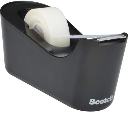 Scotch Dispenser da scrivania per Nastro Adesivo C18, Nero + Nastro Adesivo Invisibile Scotch Magic - 1 Rotolo 19 mm x 33 m - Ricaricabile - Adatto per Casa, Ufficio e Scuola