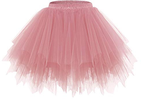 bridesmay Damen Tüll Rock Petticoat Unterrock Kurz Ballett Tutu 50er Rockabilly Tütü Mini Rock Karneval Kostüm Crinoline Rosa Blush M