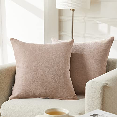 Topfinel Kissenbezug 40x40 cm Khaki 2er Set deko Wohnzimmer flauschig Chenille Kissenbezüge Kissenhülle Sofakissen dekokissen Kuschelkissen Zierkissen für Sofa Bett Garten Balkon