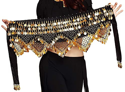 Bauchtanz-Hüfttuch für Damen, S/M/L/XL, Schwarz Gold, S/M