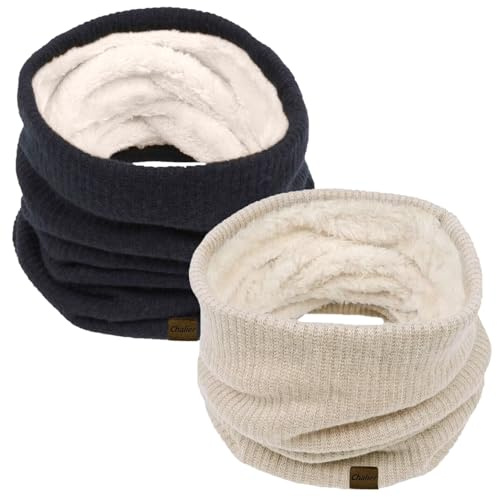 Chalier Infinity Scarf Winter Double-Layer Neck Warmer Knit Fleece Lined Circle Loop Scarves, black khaki