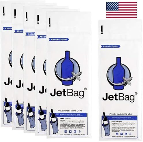 JetBag Bold - The Original ABSORBENT Wine Bottle Travel Protector Bags - Resusable Bottle Bags (6 Pack) MADE IN THE USA