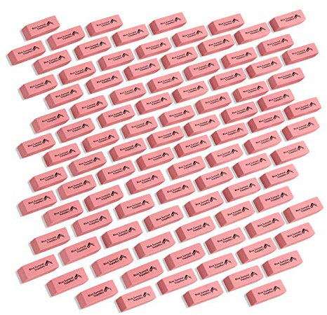 Blue Summit Supplies 100 Pack Pink Erasers, Latex Free Rubber, School Use