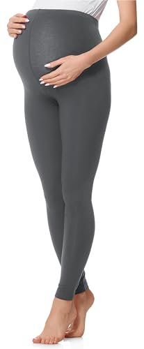 Be Mammy Lange Umstandsleggings aus Baumwolle Leggings für Schwangere Umstands Leggings Schwangerschafts Unterhosen mit Hoher Bund Weich und Elastisch BE20-230 (Grau, L)