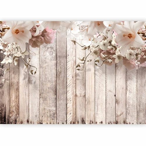 murando - Photo Wallpaper Wood 350x256 cm / 137.8 x 96.5 - Non-Woven Premium Art Print Fleece Wall Mural Decoration Poster Picture Design Modern - Flowers Pink White Lily Wood b-C-0616-a-a