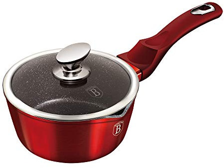 16cm Colorful Non Stick Saucepan Cookware Induction Hob Cooking Pots Pan Home Kitchen Appliance (Red with Lid)