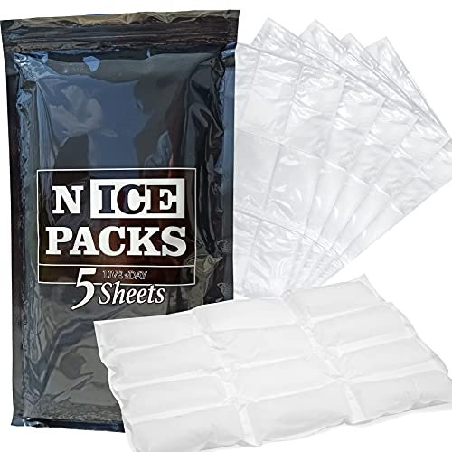 Nice Packs Reusable Dry Ice Packs for Coolers, Lunch Boxes, Frozen Food Shipping - Flexible and Long Lasting (5 Extra Large Sheets)
