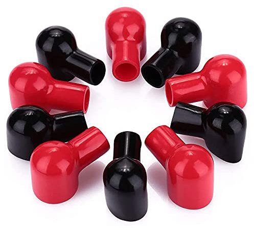 AOICRIE 10pcs Battery Terminal Covers Insulating Flexible Protector Positive and Negative Terminal Caps for Cars Boat - Red & Black