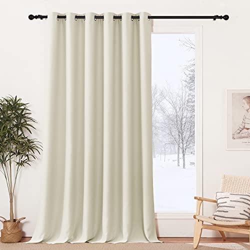 PONY DANCE Gardinen Hellbeige Raumteiler Vorhang Blickdicht Ösenschal | Verdunkelungsvorhang, für Wohnzimmer Große Fenster, 1 Stück H260 x B200 cm, Extra Breite, Kälteschutz, Sichtschutz