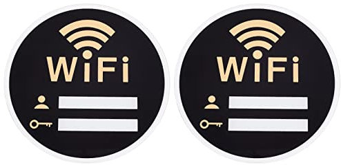 AHANDMAKER 2 pièces Noir Rond Signe de Mot de Passe WiFi, Panneau de Couverture WiFi en Acrylique Panneau de Couverture du réseau sans Fil avec Adhésif pour Salle de Réunion,Café, Bibliothèque