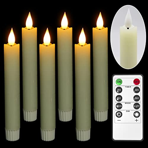 Ymenow Flameless Candles with Remote, 6pcs 16.5cm Ivory Real Wax Battery Candle Fake LED Taper Flickering with Timer for Halloween Christmas Home Room Window Party Decorations Indoor, Warm White