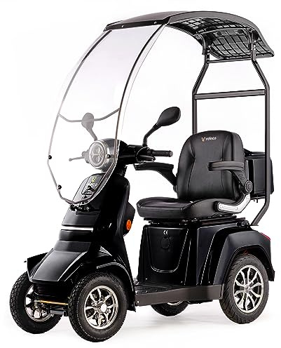 VELECO GRAVIS - 4-Rad-Mobilitätsroller mit Dach - komplett montiert und einsatzbereit - sicher und stabil - volle LED-Beleuchtung - geräumiger Stauraum & Getränkehalter (Schwarz)