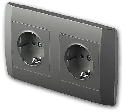 LOGIQ Doppelsteckdose, anthrazit, mit 2-fach Rahmen, Steckklemmen