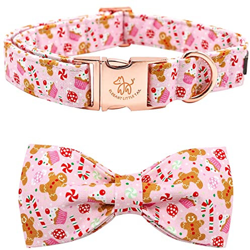 Elegant Little Tail Hundehalsband Mit Schleife - Weihnachten Lebkuchenmann Fliege für Junge Mädchen Hunde, Verstellbar für Kleine Mittelgroße Hunde