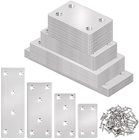 Tanstic 10Pcs 80x40mm Metal Flat Straight Mending Plates with Screws, 2mm Thickness Heavy Duty Flat Bracket Fixing Bracket Connector Corner Brace for Wood Furniture Shelf