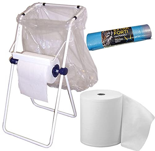 Tecnokit Porte-Rouleau de Papier Essuie-Tout Industriel Mural Porte-Sac, avec Rouleau de Papier et Sacs à déchets gratuits, cm 40x50x80 pour Les Grands Rouleaux