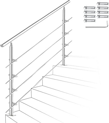 Izrielar 180cm Treppengeländer Edelstahl mit 4 Querstreben, Handlauf Winkelverstellbar, Geländer für Außen & Innen, ZA-8592-M-1z