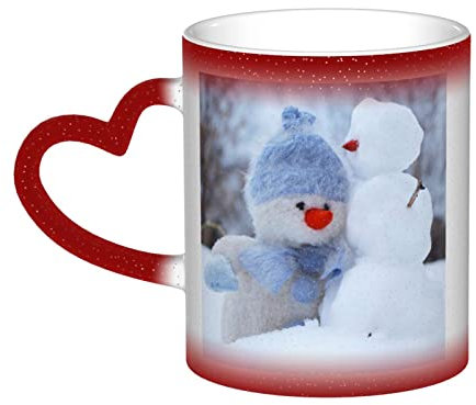 BVMPRS Tasse mit niedlichem Schneemann-Motiv, herzförmiger Griff, Keramik, wärmeempfindlich, Farbwechsel, perfekt für Tee, Kaffee und mehr