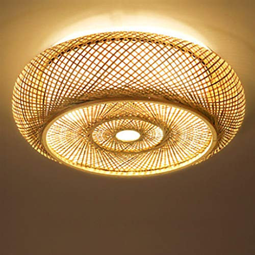 HarBin-Star Lustre en bambou tressé à la main Plafonnier en Bambou Lampe Fil de Bambou Naturel Style Pastoral Lampe Suspendue Plafonnier pour Salon Cafétéria Bar (50CM) Jaune
