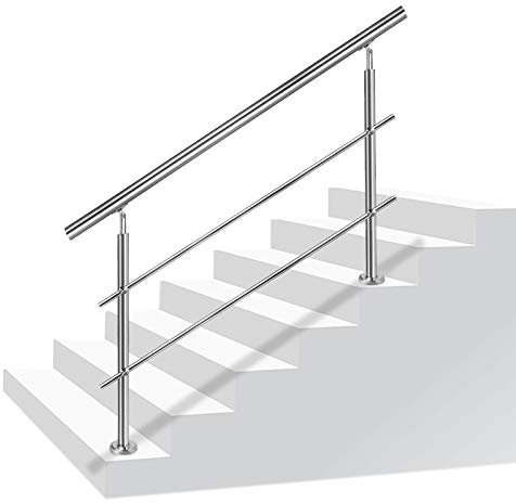 TRMLBE Barandilla para escaleras, 150 m, acero inoxidable, pasamanos con postes, barandilla exterior e interior, barandilla de entrada para escaleras, pared, incluye material de montaje, 2 postes