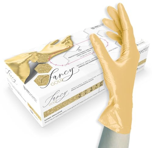 UNIGLOVES FANCY Gold Nitril-Einweghandschuhe, puderfrei und latexfrei, unsteril und lebensmittelecht, Schutz vor Viren, Pilzen und Bakterien, Größe S