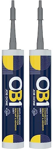 OB1 Grey Twin Pack Multi-Surface Construction Sealant & Adhesive, Excellent Chemical & Water Resistant, Weather Resistant, Suitable for Tile, Wood, Steel, Glass & More