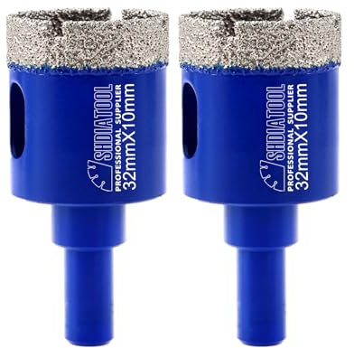 SHDIATOOL Diamond Drill Bits 32mm,Core Bits with Round Shank Hole Saw Cutter for Porcelain Tile Marble Ceramic Granite,Dry Wetting Drilling, 2pcs