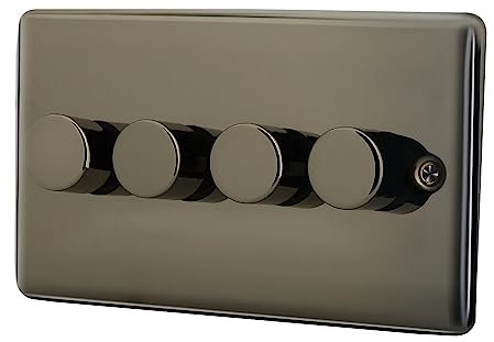 Albert Austin 4 Gang Push Dimmer Black Push On Off Button High Power Rating Push Dimmer Design LED Lamps Transformers Use Easy to Install with Fixing Screws 4 Gang Design 2 Way 400W Black Nickel
