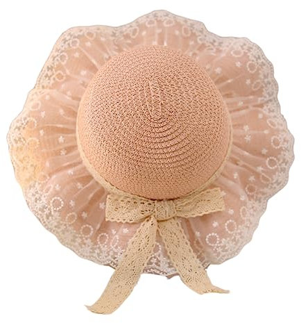 Volicph Sombrero de paja infantil para niña de verano, sombrero de paja suave, sombrero de paja para playa, protección solar, sombrero de viaje, sombrero de paja para bebé, verano, Lazo de encaje