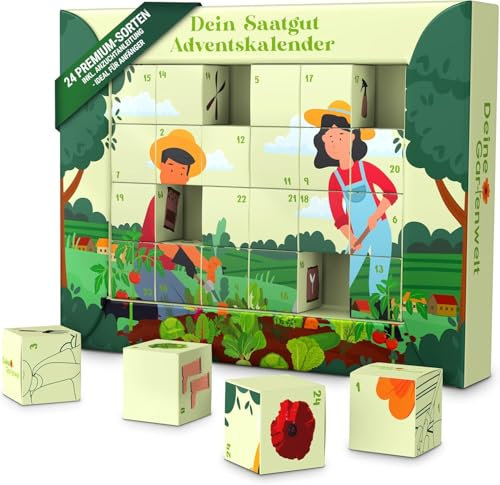 Saatgut Adventskalender Samen Adventskalender mit Gemüse Samen, Kräuter Samen und Blumen Samen, Adventskalender Garten, Garten Adventskalender Samen