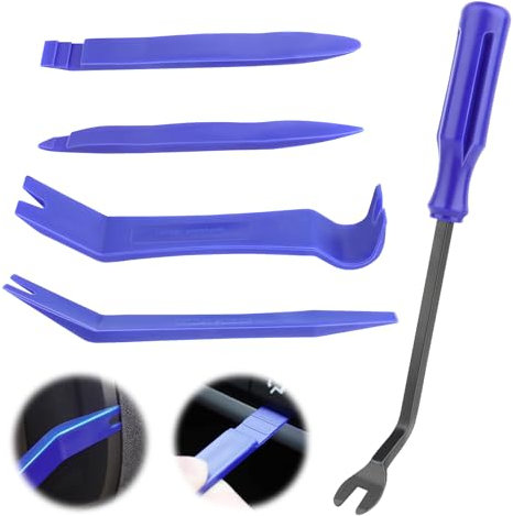 VFANDV Outil Demontage Garniture Voiture, 5Pcs Outils Plastique Dur, Professionnel Voiture Démontage Installation Outil Kit pour Voiture Radio Audio Garniture Intérieure Dash Tableau de Bord - Bleu