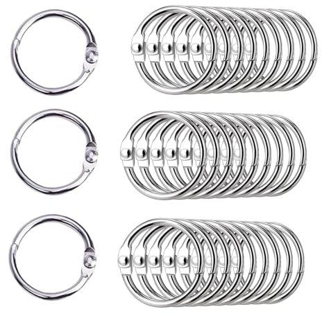 Bessy shop Binder Rings,100 Pieces Book Loose Leaf Nickel Plated Binder Rings Key Keychain Rings 30mm Small Round Binding Rings Metal Binder Rings for Flash Cards, Papers, Keychains