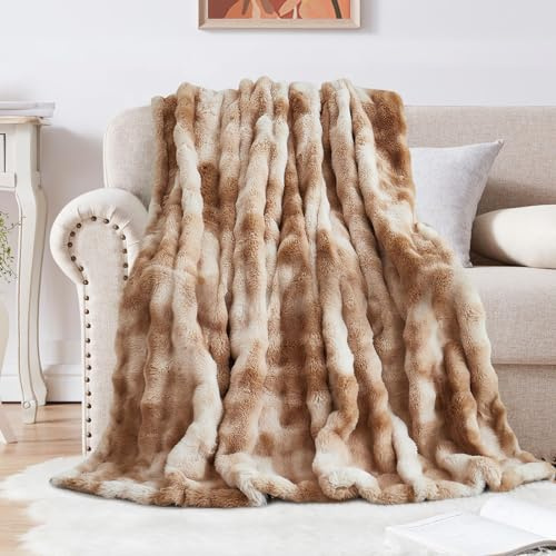 Kuscheldecke Kaninchen Plüsch Decke Super Soft Wohndecke Dick 1000 G/M² Flanell Decke Warme Überwurfdecke Sofadecke Vielseitig Blanket Für Bett Sofa Schlafzimmer Büro Tie Dye Kaffee 100 x 160cm