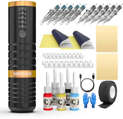 Wormhole Tattoo Maschine Set Wireless Tattoo Maschine Set mit Wireless Tattoo Maschine 2,100 mAh Kapazität Tattoo Netzteil Tattoo Nadeln Komplette Tattoo Set