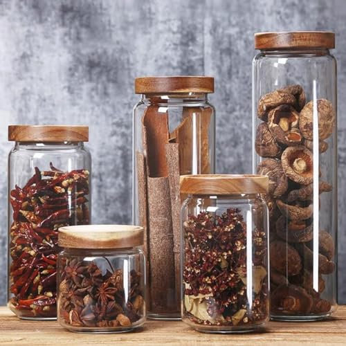 GIZNXBA Lot De 5 Bocaux En Verre Hermétique, Bocaux Conservation Verre Avec Couvercles, Pot Verre Boite Rangement Cuisine Pour Le Garde-manger, Pour Les Épices, Le Café Et Le Sucre