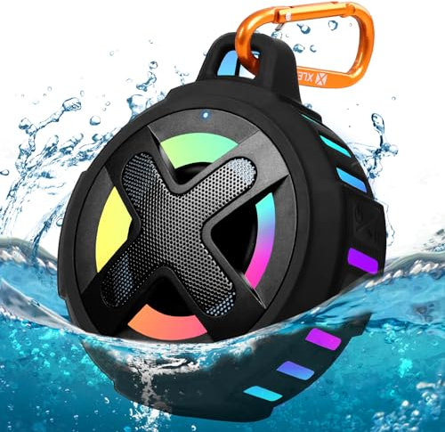 XLeader Bluetooth Lautsprecher, Musikbox Bluetooth music box, IPX7 Wasserdichte Outdoor Klein Lautsprecher mit licht,Clip,Mikrofon, lauter Sound& Bass,2000mAh, für Dusche Pool Strand Camping Geschenke