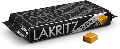 Lakritz-Toffee Kaubonbons mit Süßholzsaft, 3 Stangen Toffees mit Lakritz-Geschmack als Vorratspackung oder Verkaufsdisplay, zartschmelzende Dragees 3 x 41g
