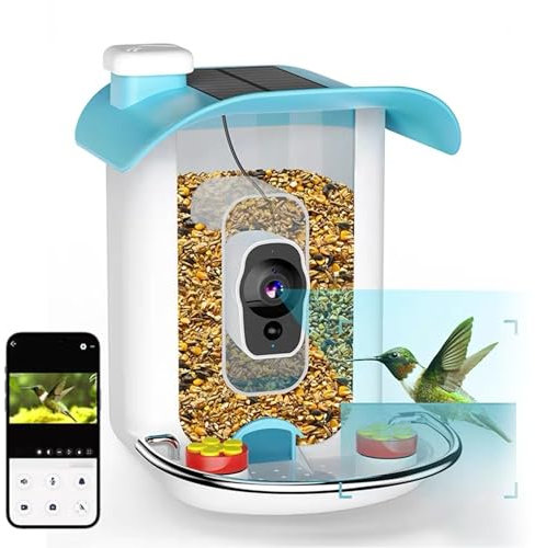 Bewinner Smart Vogelhaus mit Kamera Solarbetrieben - KI-Identifizierung von Vogelarten, Wasserdicht Nistkasten Kamera mit 2 MP 1080P Kamera/2,5L Fassungsvermögen/APP-Steuerung für Vogelfans