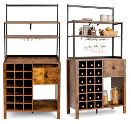KOMFOTTEU Küchenschrank mt Weinregal & Glashaltern, Barschrank Küchenregal mit Schublade, Küchenbuffet buffetschrank industriell, Hausbar Weinbarschrank 160 x 78 x 40 cm
