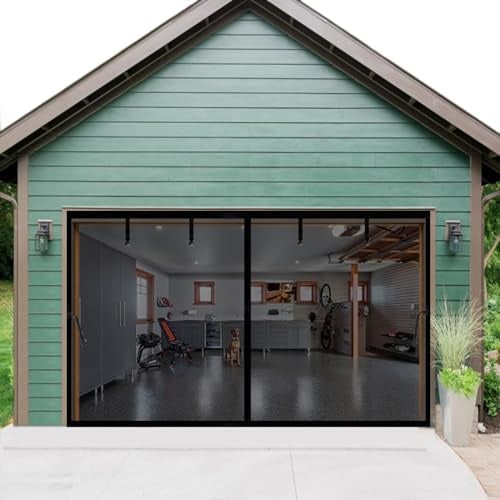 Magnetic Garage Door Screen 20x9ft for 2 3 Car, Retractable Fiberglass Carport Screen Mesh Curtain Doors, Heavy Duty Weighted Bottom, Easy Assembly, Hands Free for Garage Patio Porch (Black, 20x9ft)