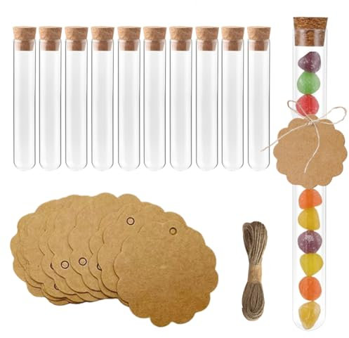 QEDBOJE 10 Stück Reagenzgläser für Blumen mit Korken für Gastgeschenke Candy Liquids Spices