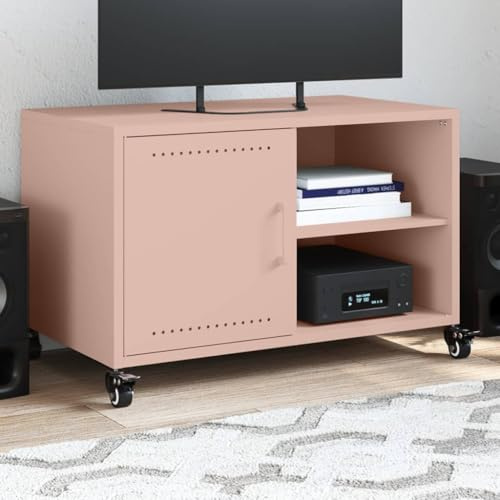 Rantry TV-Möbel, Rosa, 68 x 39 x 43,5 cm, aus Stahl, TV-Schrank, TV-Schrank für Wohnzimmer, industrielle TV-Halterung, Modell 846669