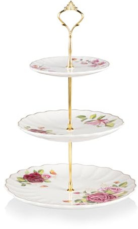 Sweejar Home 3 Tier Ceramic Cake Stand, Tiered Wedding Dessert Cupcake Stand for Tea Party Food Server Display (Fresh Flower)