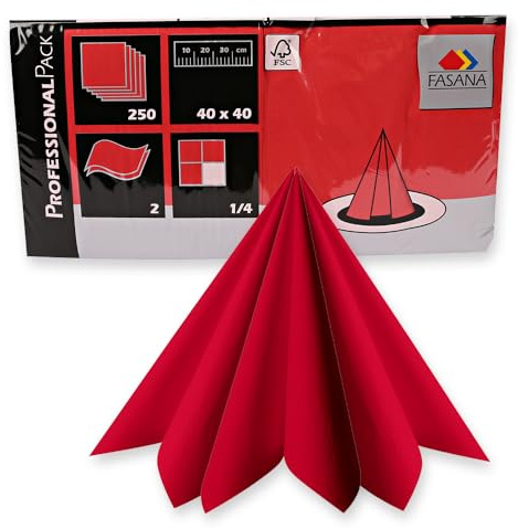 1500 Stück Hygostar Servietten Eleganza 40 × 40 cm | 2-lagig, FSC®-zertifiziert, rot, L: 40 cm, B: 40 cm, Servietten aus Zellulose, Stoffservietten