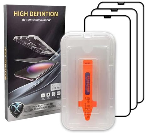 X-ARMOR SHIELD 3 Pack Screen Protector for iPhone 12 Pro 6.1, 9H Curved Edge Tempered Glass, Full Coverage Protection, Anti-Fingerprint, Scratch Resistant with Auto Dust-Elimination Installation Tool
