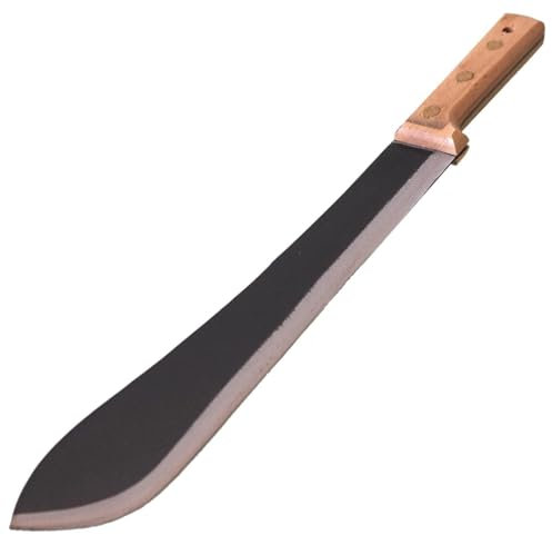 Machete per Caccia al Cinghiale con Fodero in Cuoio - Lama in Acciaio Pesante, Manico Ergonomico in Legno, Lunghezza 35 cm - Resistente e Affilato (Art. 317P Machetino per cinghiale)